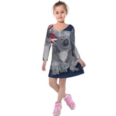 Australia  Kids  Long Sleeve Velvet Dress by Valentinaart