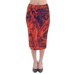 Red girl Velvet Midi Pencil Skirt