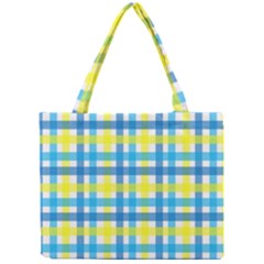 Gingham Plaid Yellow Aqua Blue Mini Tote Bag by Simbadda