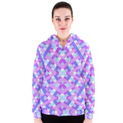 Geometric Gingham Merged Retro Pattern Women s Zipper Hoodie by Simbadda