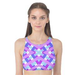 Geometric Gingham Merged Retro Pattern Tank Bikini Top by Simbadda