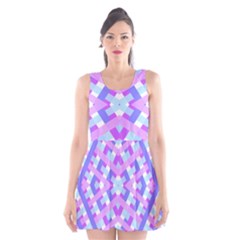 Geometric Gingham Merged Retro Pattern Scoop Neck Skater Dress by Simbadda