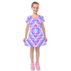 Geometric Gingham Merged Retro Pattern Kids  Short Sleeve Velvet Dress by Simbadda