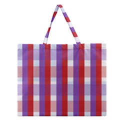 Gingham Pattern Checkered Violet Zipper Large Tote Bag by Simbadda