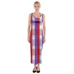 Gingham Pattern Checkered Violet Fitted Maxi Dress by Simbadda