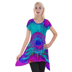 Retro Colorful Decoration Texture Short Sleeve Side Drop Tunic by Simbadda