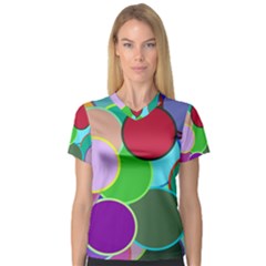 Dots Circles Colorful Unique Women s V-Neck Sport Mesh Tee