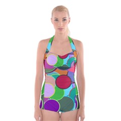 Dots Circles Colorful Unique Boyleg Halter Swimsuit 