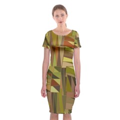 Earth Tones Geometric Shapes Unique Classic Short Sleeve Midi Dress by Simbadda
