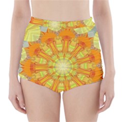 Sunshine Sunny Sun Abstract Yellow High-waisted Bikini Bottoms by Simbadda