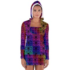 Rainbow Grid Form Abstract Women s Long Sleeve Hooded T-shirt