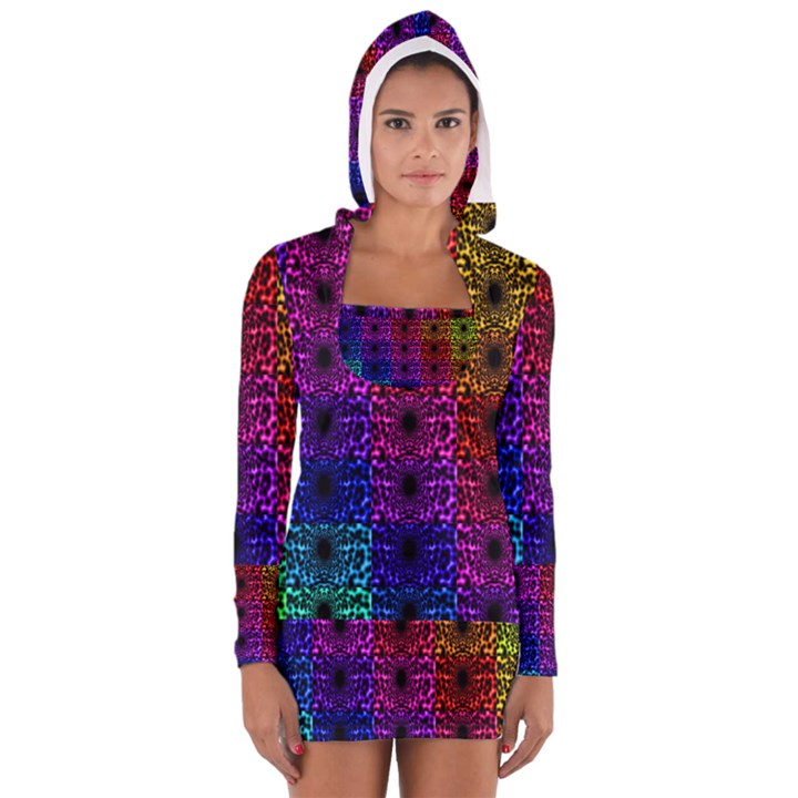 Rainbow Grid Form Abstract Women s Long Sleeve Hooded T-shirt