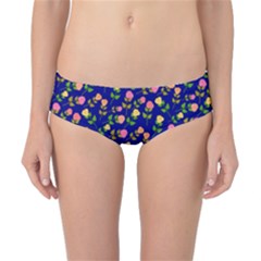 Flowers Roses Floral Flowery Blue Background Classic Bikini Bottoms by Simbadda