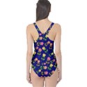 Flowers Roses Floral Flowery Blue Background One Piece Swimsuit View2