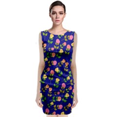 Flowers Roses Floral Flowery Blue Background Classic Sleeveless Midi Dress by Simbadda