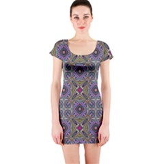 Vintage Abstract Unique Original Short Sleeve Bodycon Dress by Simbadda