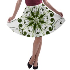 Frame Flourish Flower Green Star A-line Skater Skirt