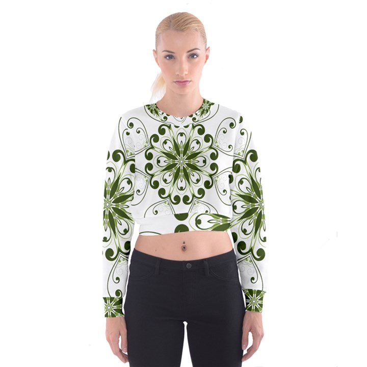 Frame Flourish Flower Green Star Women s Cropped Sweatshirt