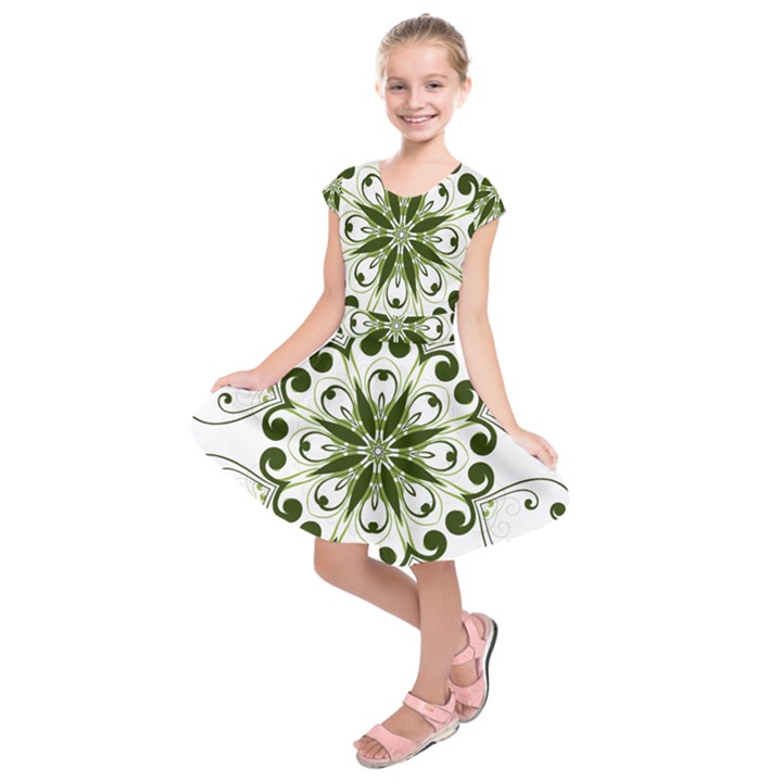 Frame Flourish Flower Green Star Kids  Short Sleeve Dress