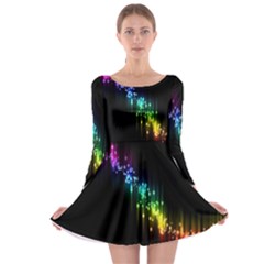 Illustrations Black Colorful Line Purple Yellow Pink Long Sleeve Skater Dress