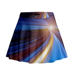 Glow Motion Lines Light Blue Gold Mini Flare Skirt by Alisyart