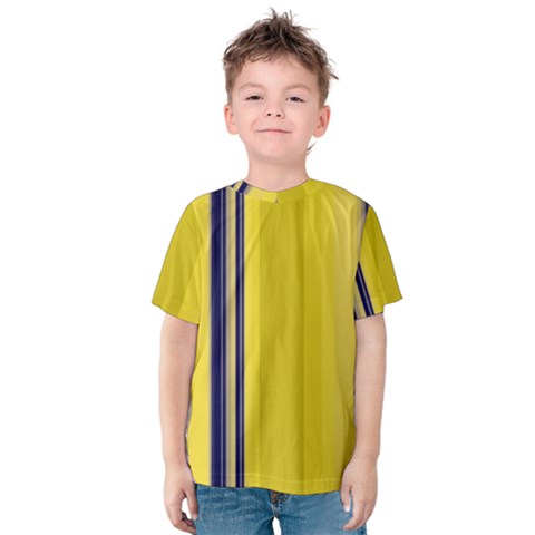 Yellow Blue Background Stripes Kids  Cotton Tee by Simbadda