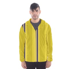 Yellow Blue Background Stripes Hooded Wind Breaker (men) by Simbadda