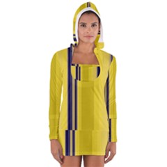 Yellow Blue Background Stripes Women s Long Sleeve Hooded T-shirt by Simbadda