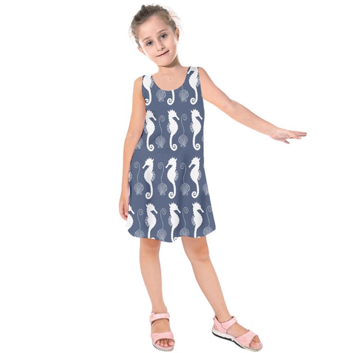 Seahorse And Shell Pattern Kids  Sleeveless Dress