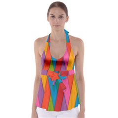 Colorful Lines Pattern Babydoll Tankini Top by Simbadda