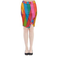 Colorful Lines Pattern Midi Wrap Pencil Skirt by Simbadda