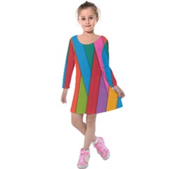 Colorful Lines Pattern Kids  Long Sleeve Velvet Dress by Simbadda