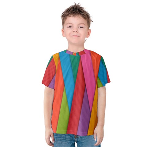 Colorful Lines Pattern Kids  Cotton Tee by Simbadda