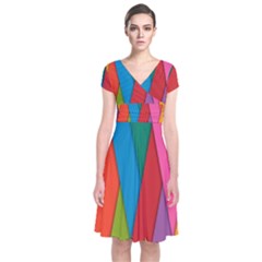 Colorful Lines Pattern Short Sleeve Front Wrap Dress by Simbadda