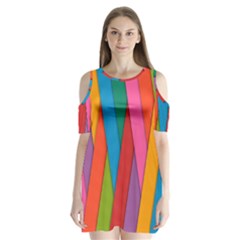 Colorful Lines Pattern Shoulder Cutout Velvet  One Piece by Simbadda