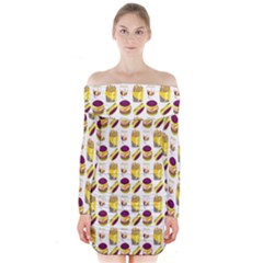 Hamburger And Fries Long Sleeve Off Shoulder Dress by Simbadda