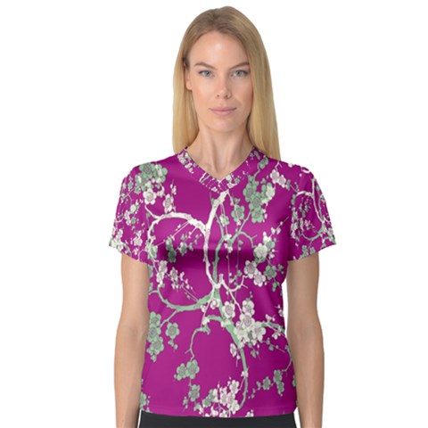 Floral Pattern Background Women s V-neck Sport Mesh Tee by Simbadda