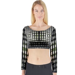 Interwoven Grid Pattern In Green Long Sleeve Crop Top by Simbadda