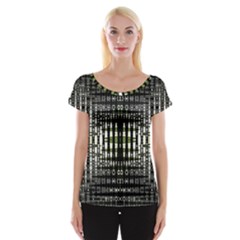 Interwoven Grid Pattern In Green Women s Cap Sleeve Top by Simbadda