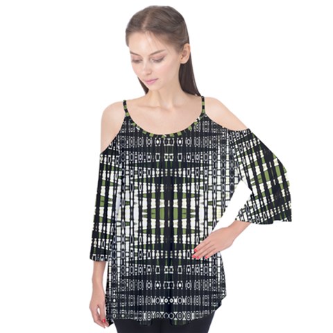 Interwoven Grid Pattern In Green Flutter Tees by Simbadda