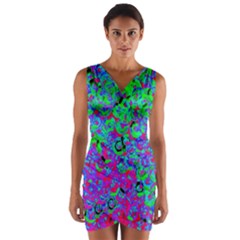 Green Purple Pink Background Wrap Front Bodycon Dress by Simbadda