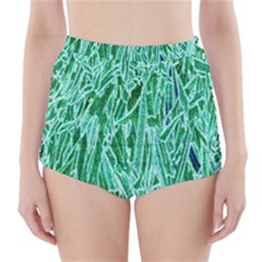 Green Background Pattern High-waisted Bikini Bottoms by Simbadda