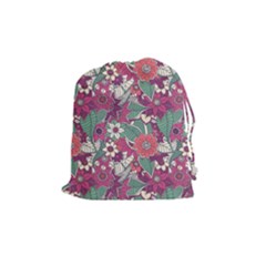 Seamless Floral Pattern Background Drawstring Pouches (medium)  by TastefulDesigns