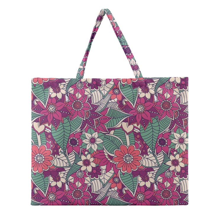 Seamless Floral Pattern Background Zipper Large Tote Bag