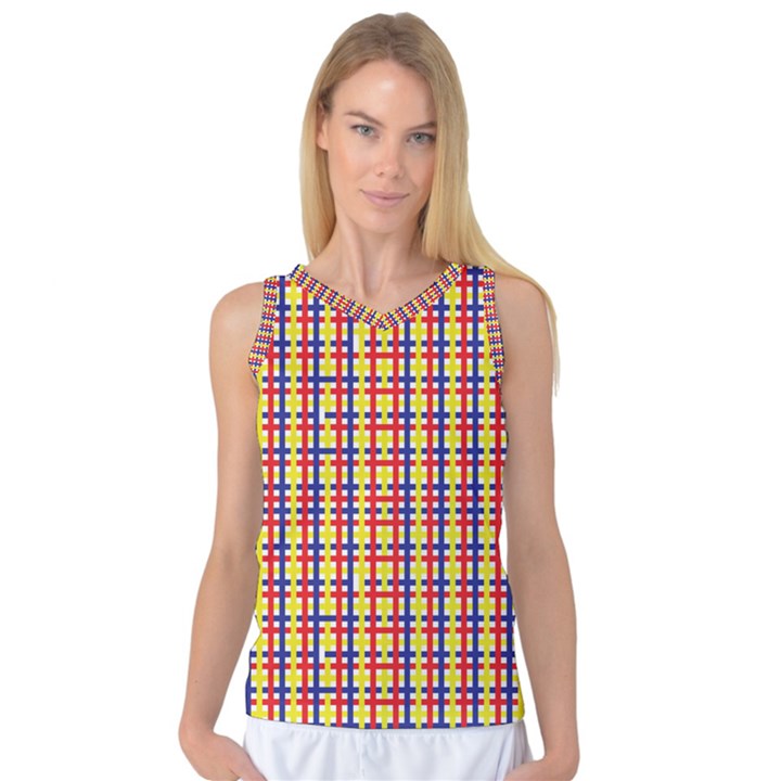 Yellow Blue Red Lines Color Pattern Women s Basketball Tank Top