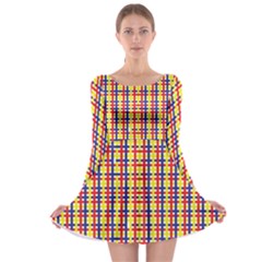 Yellow Blue Red Lines Color Pattern Long Sleeve Skater Dress by Simbadda