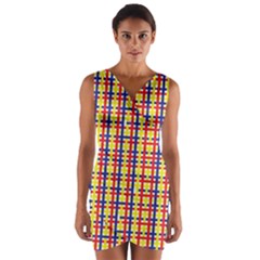 Yellow Blue Red Lines Color Pattern Wrap Front Bodycon Dress