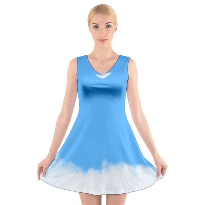 Blue Sky Clouds Day V-Neck Sleeveless Skater Dress