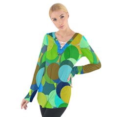 Green Aqua Teal Abstract Circles Women s Tie Up Tee by Simbadda