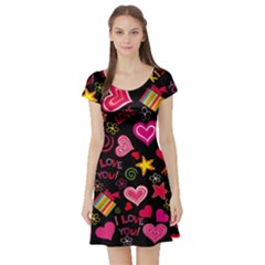 Love Hearts Sweet Vector Short Sleeve Skater Dress by Simbadda